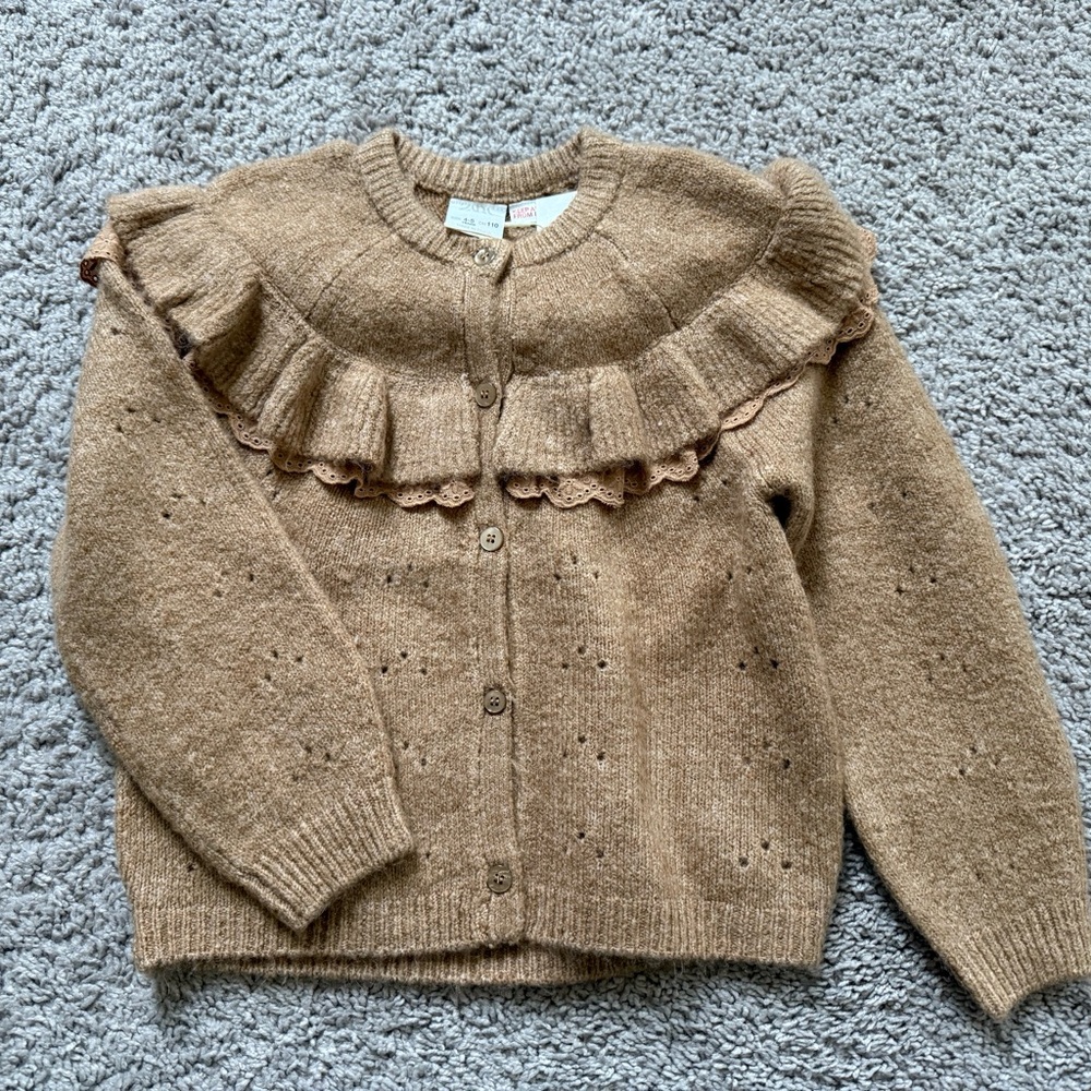 Zara Tan Ruffle Knit Cardigan